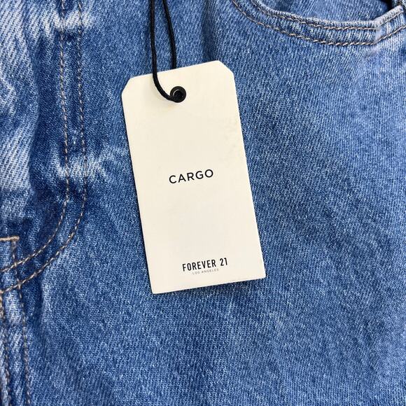 Forever 21 Women's Relaxed Fit Straight Leg Cargo Blue Jeans Size 25 - Picture 7 of 13
